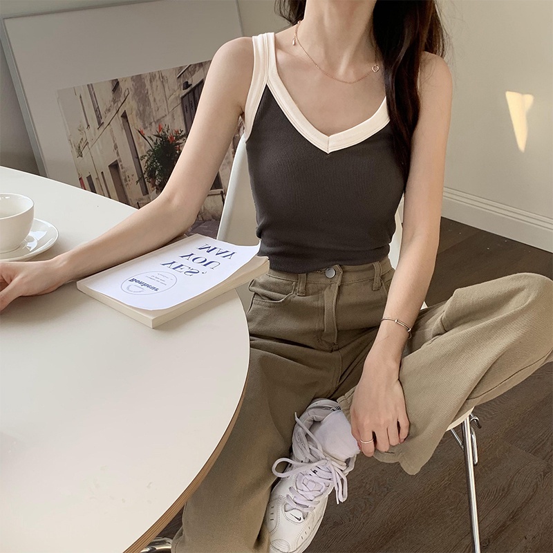 NRVP Áo Tank Top Đơn Co Giãn Phong Cách Hàn Quốc Với Đệm Lót