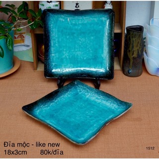 Đĩa/khay gốm mộc hình vuông - gốm sứ nhật bản