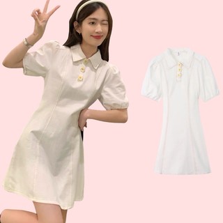 Váy Đầm trắng ngắn dáng suông bánh bèo siêu đáng yêu Đầm Tay Ngắn Cổ Polo Dáng Chữ A Thời Trang Hàn Quốc Cho Nữ