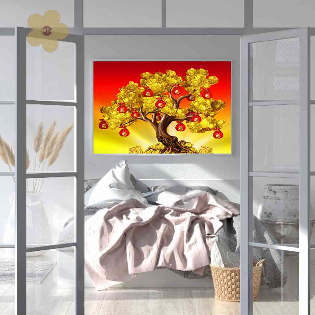 Tranh Đính Đá Kim Cương Toàn Bộ 5D DIY Hình Vẽ Cây Tiền