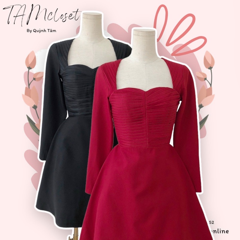 Đầm xoè dự tiệc xếp ly tay dài chất cotton thái TK1512