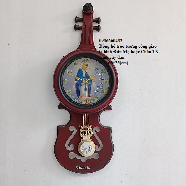 Đồng hồ treo tường hình cây đàn - quà tặng công giáo kt 65*25