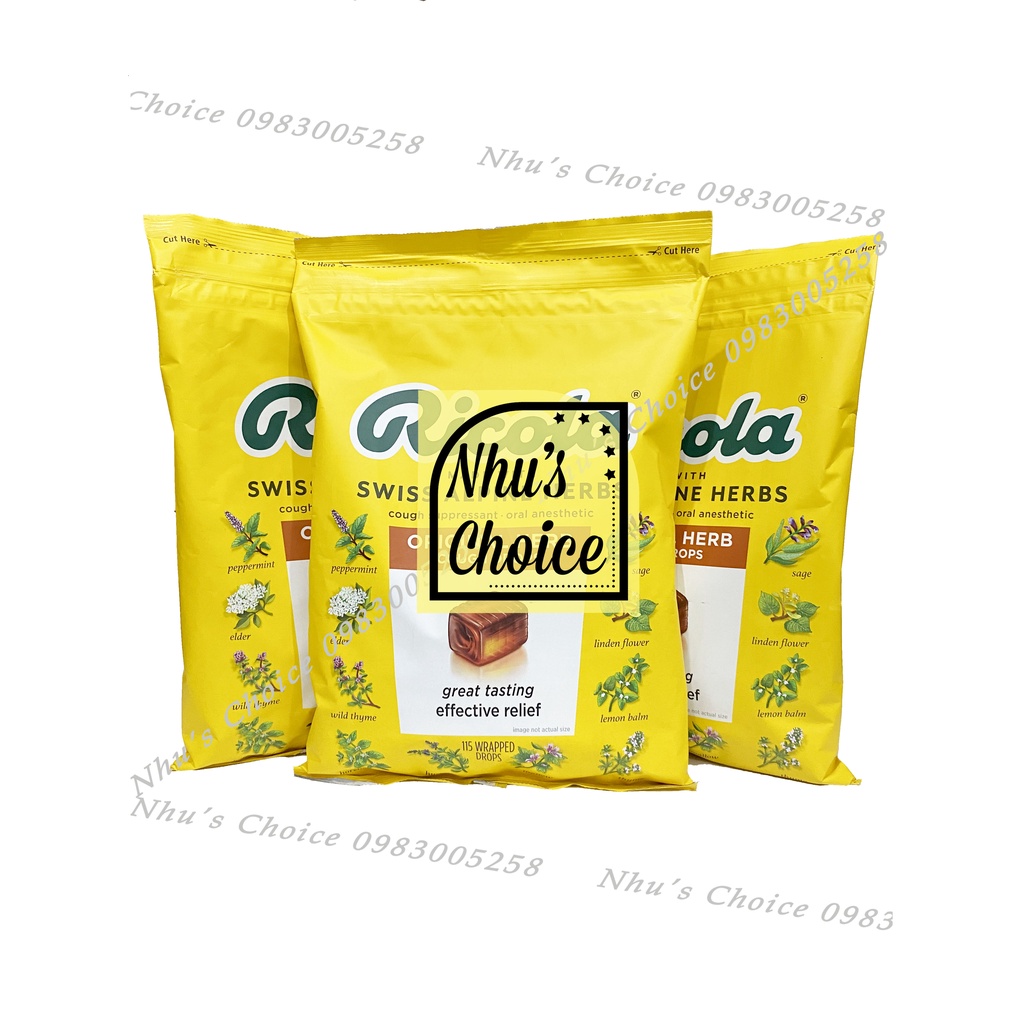 Kẹo thảo mộc Ricola, vị Nguyên gốc 130v/ Chanh Bạc hà 105v - Original 130ct/ Lemon Mint 105ct