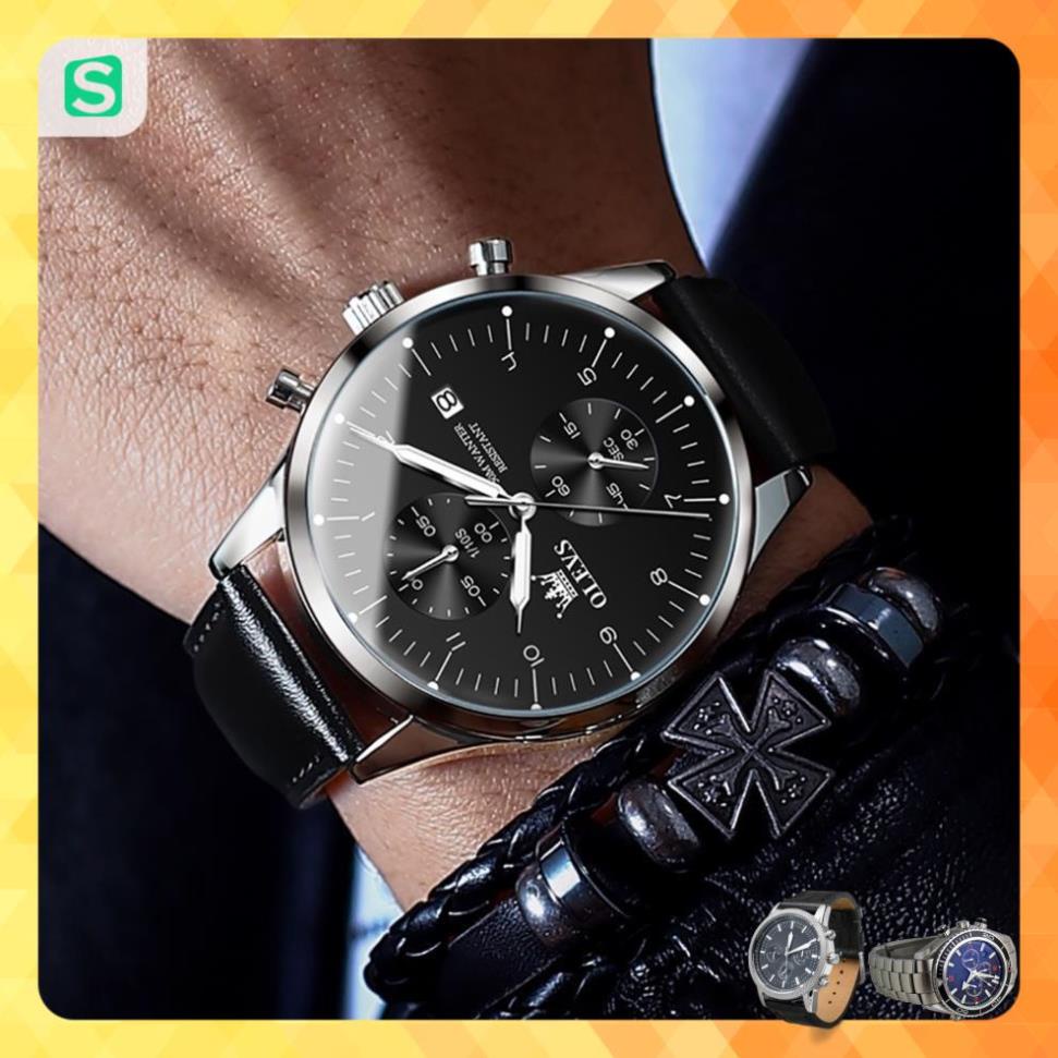 OLEVS 2880 Đồng hồ nam chính hãng Dây da có chức năng Lịch chống vô nước phát sáng Mặt số