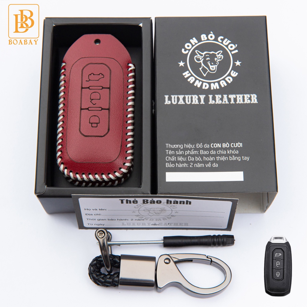 Bao da chìa khoá Ford Territory 2022-2023, da bò nguyên tấm, Bảo hành 2 năm, Khắc tên sđt chủ xe