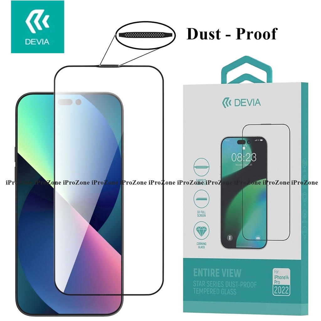 Kính cường lực trong suốt cho IPhone 15 Pro Max , 14 Plus , 13 Pro Max chính hãng Devia bảo vệ màng lòa , siêu mỏng