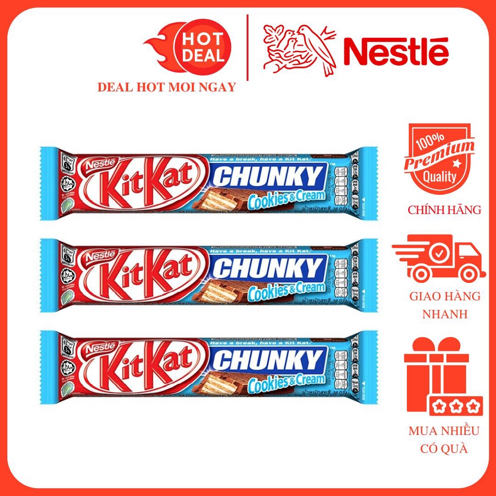 Combo 3 Thanh Socola KitKat Chunky Cookies Cream 38G