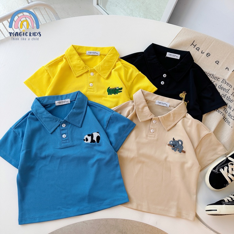 Áo có cổ polo bé trai cộc tay cổ đức chất lacoste thấm hút mồ hôi thêu thú dễ thương AO22023 Quần áo bé trai mùa hè