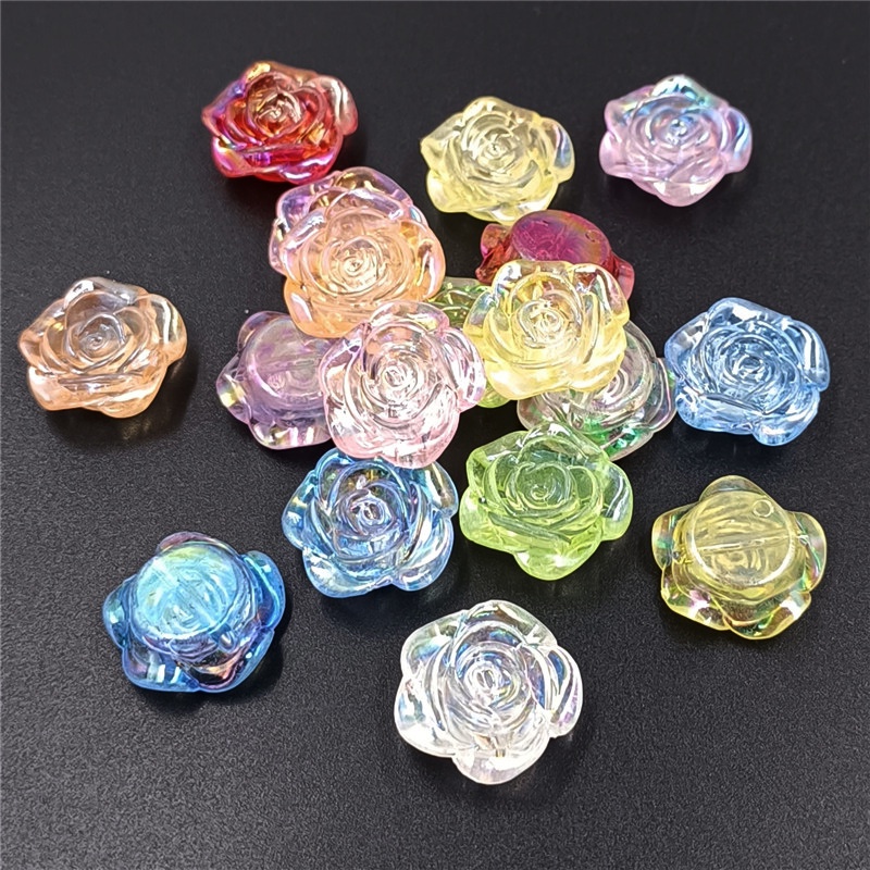 Set 10 / 20 Hạt Xỏ Lỗ Hình Hoa Hồng Nhiều Màu Sắc Dùng Để Làm Đồ Trang Sức Thủ Công