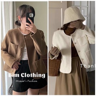 Áo khoác dạ tweed cổ tròn cúc đồng chất vải mềm mịn hàng QCCC Bim Clothing