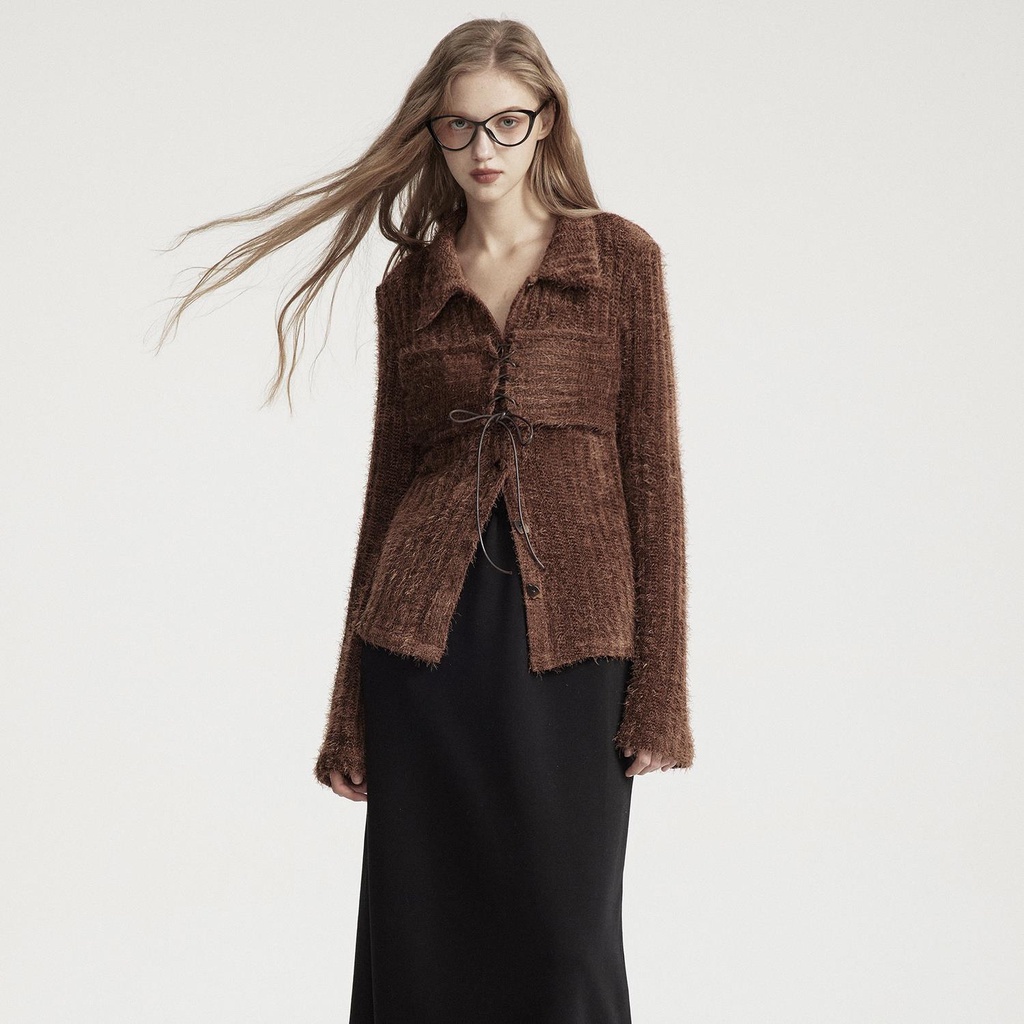 Áo Khoác Sweater Dệt Kim Dáng Ôm Cột Dây Kiểu Retro Thời Trang Mùa Đông 2022 Mới