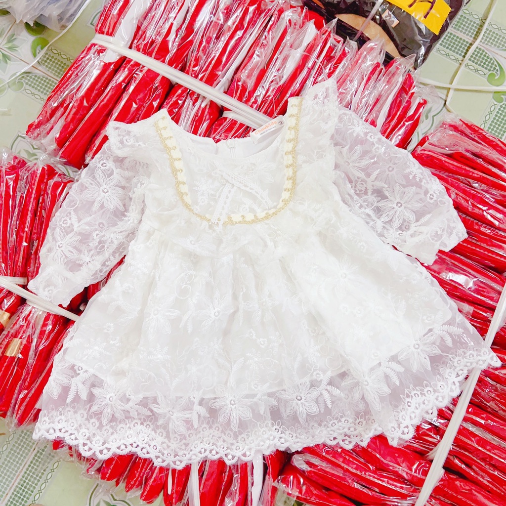 Váy công chúa bé gái ren cao cấp tặng kèm tuban 7kg đến 17kg màu trắng