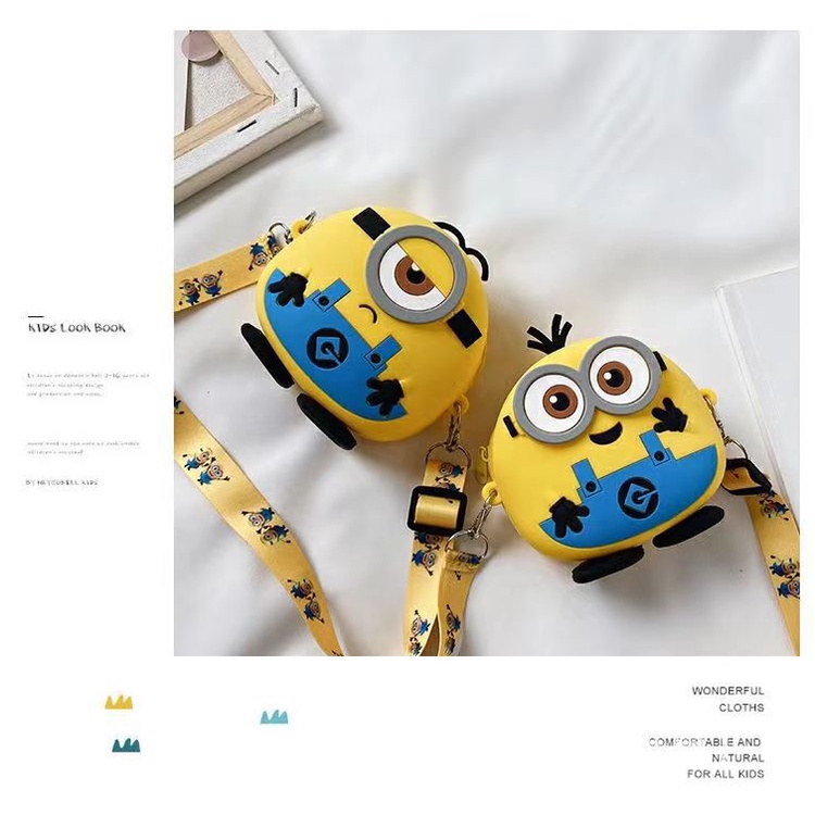 Túi Đeo Chéo silicon Hình Minion Siêu Đẹp Cho Bé trai bé gái màu vàng dễ thương Fullbaby 023