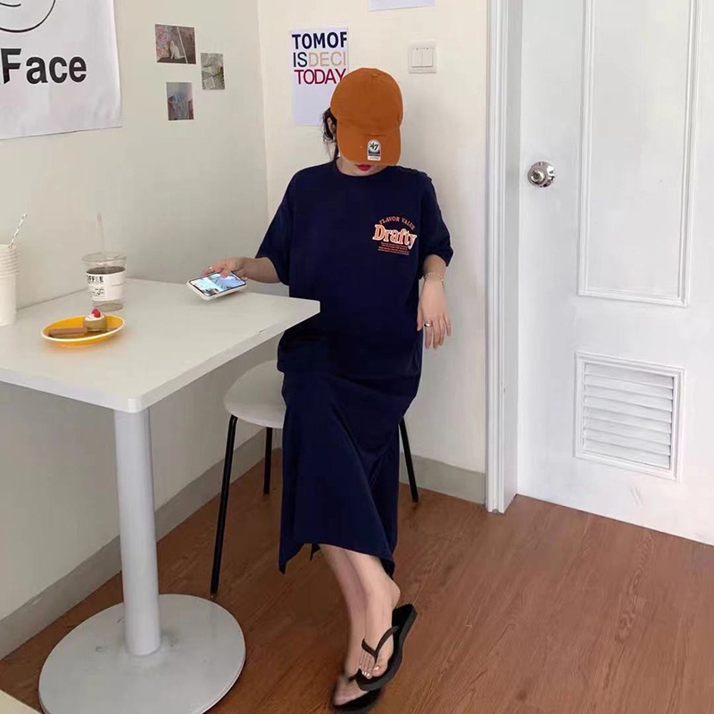 IELGY Đầm Tay Ngắn Dáng Rộng In Họa Tiết Hoạt Hình Dễ Thương Thời Trang Cho Nữ