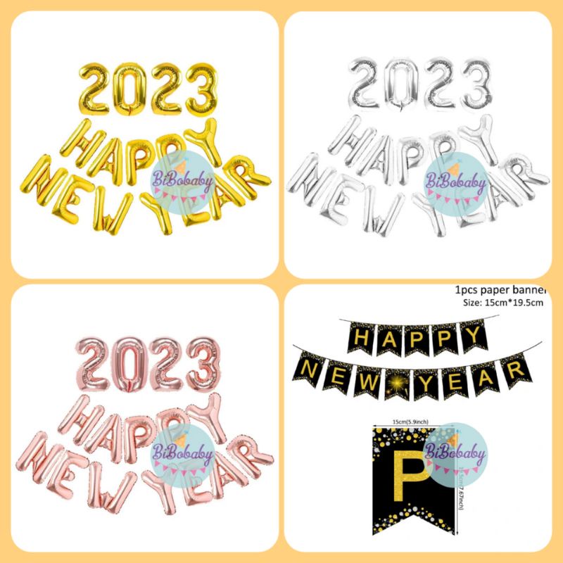 Bóng chữ HAPPY NEW YEAR trang trí năm mới Tết 2023