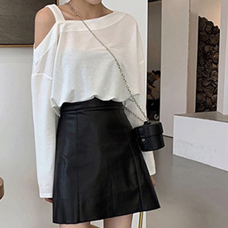 IELGY  IELGY Áo Thun Tay Dài Hở Vai Màu Sắc Đơn Giản Quyến Rũ Dành Cho Nữ