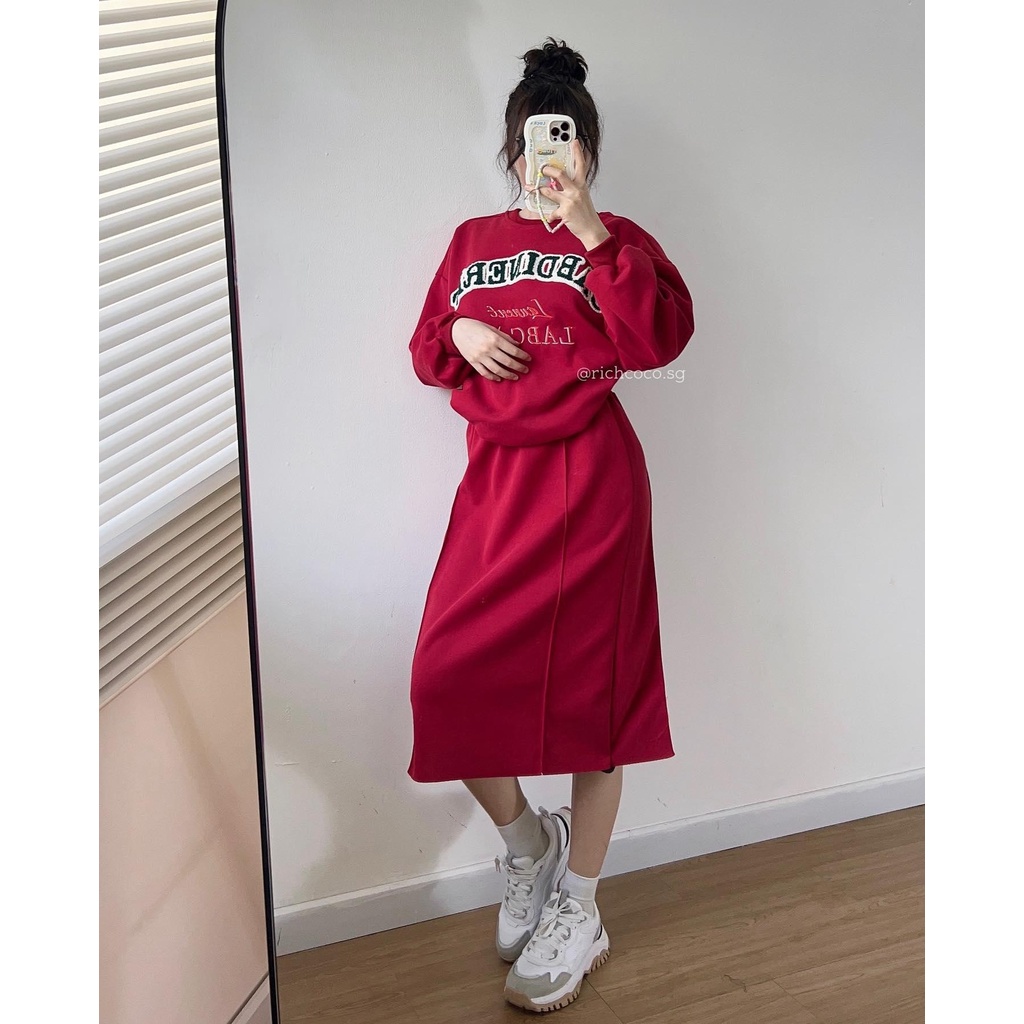 SET Sweater ĐỎ chân váy midi