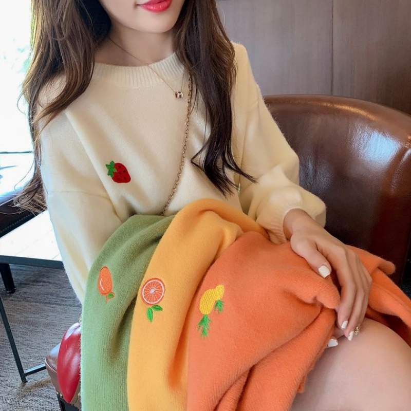 IELGY IELGY Áo sweater Dáng Rộng Thêu Họa Tiết Màu Sắc Ngọt Ngào Phong Cách Hàn Quốc Cho Nữ