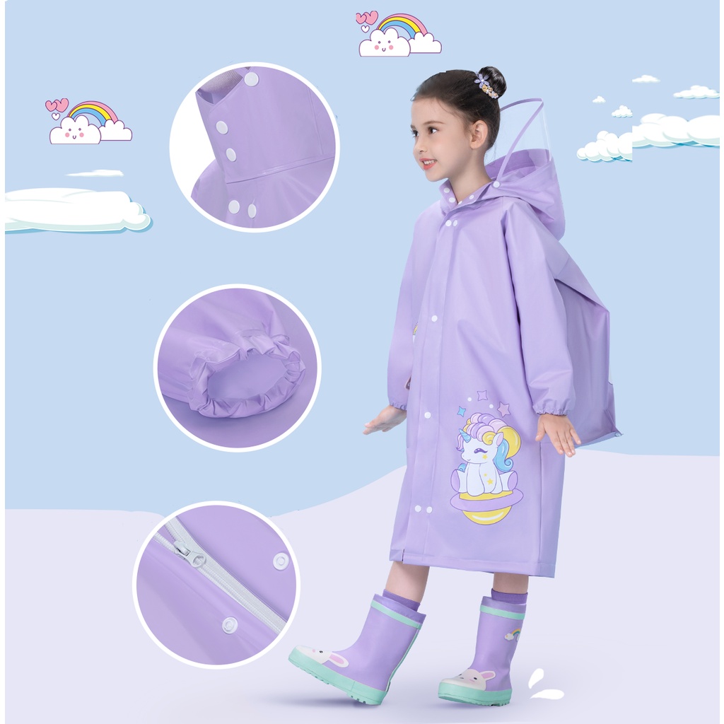 Áo Mưa Trẻ Em, Áo Mưa Cho Bé Cao Cấp Có Khóa Kéo, Chất Liệu EVA Thân Thiện Cho Bé