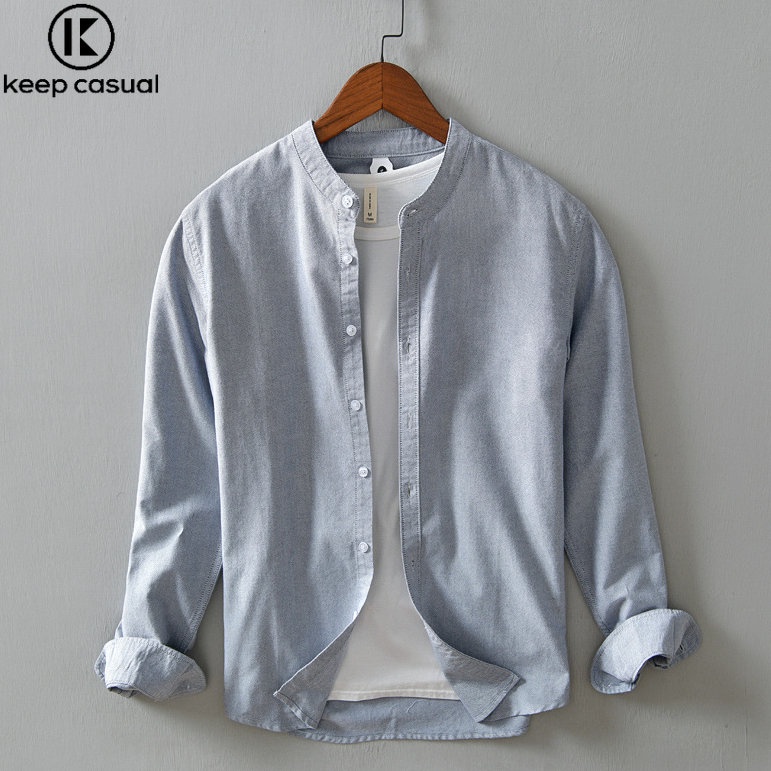 Áo Khoác Sơ Mi Oxford Tay Dài Cổ Đứng Cho Nam