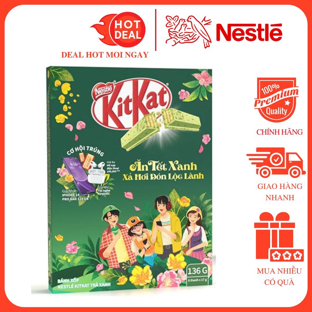 Bánh Xốp Nestlé KitKat Trà Xanh 136G (8 Thanh)