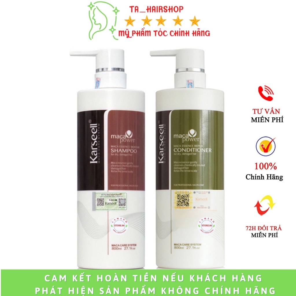 DẦU GỘI KARSEELL MACA PHỤC HỒI TÓC HƯ TỔN, HƯƠNG THƠM NƯỚC HOA, CẶP 500ML -800ML