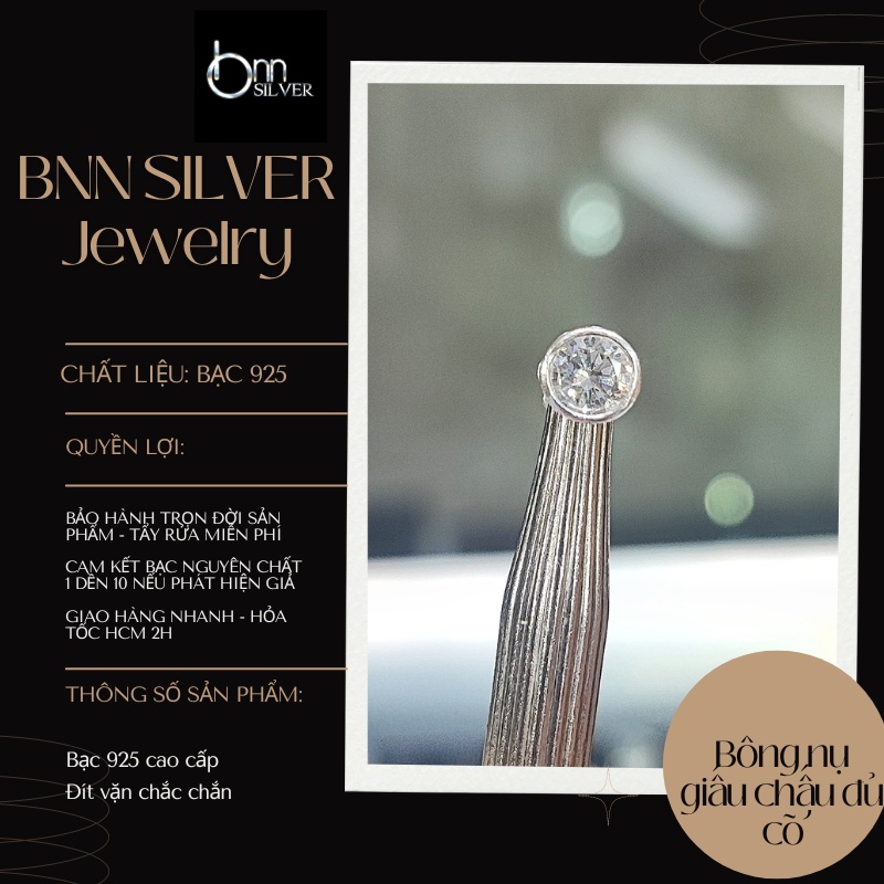 Bông tai bạc nụ giấu chấu 4ly 5ly 6ly hột trắng và đen