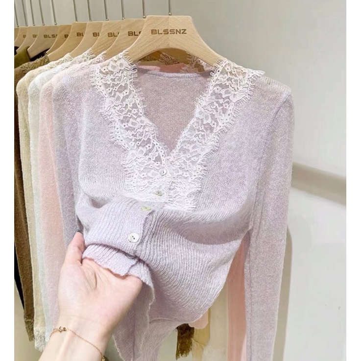 Áo ren le mỏng mặc bê trong blazer od quan châu