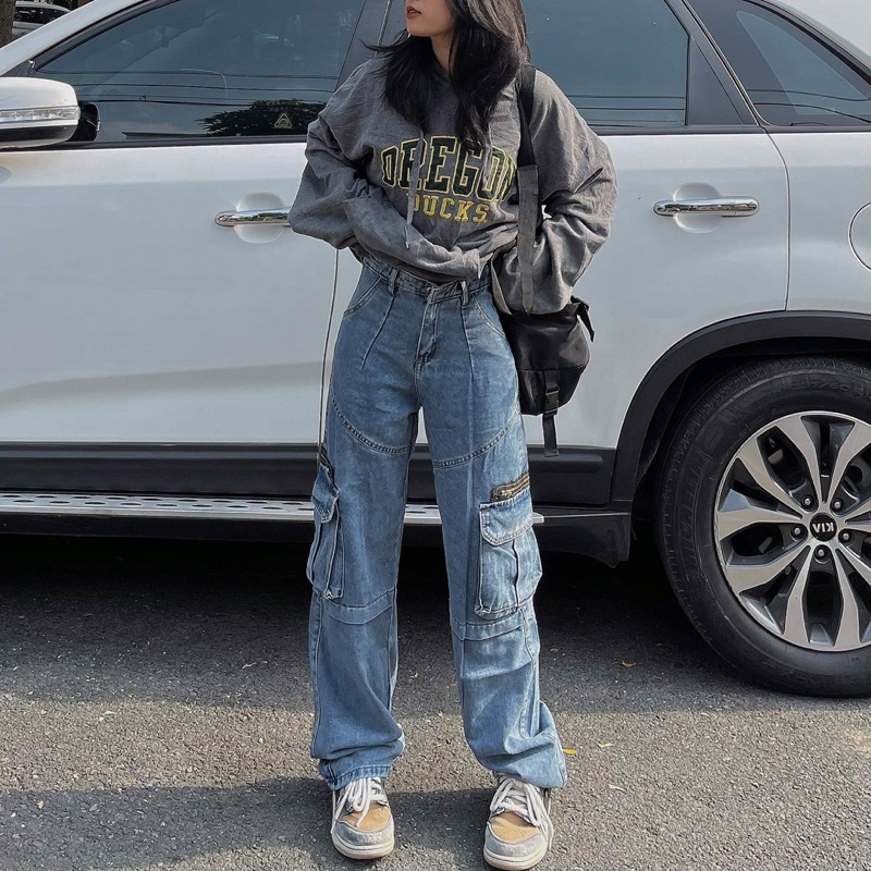 Quần Jean NẤM DÀI, túi hộp khoá kéo dành cho mét 6 - mét 7