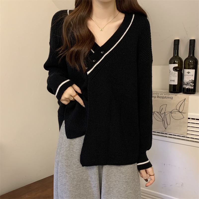 ZHELIHANGFEI Áo khoác cardigan dệt kim cổ chữ V tay dài dáng rộng đa năng