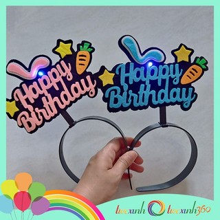 Băng đô cài tóc sinh nhật chữ Happy Birthday vải nỉ có đèn