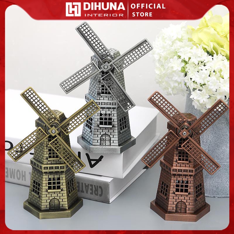 Mô Hình Cối Xay Gió Hà Lan Bằng Kim Loại Cao Cấp, Đồ Decor Trang Trí Kệ Tủ, Kệ Sách Bàn Làm Việc, Bàn Học, Làm Quà Tặng