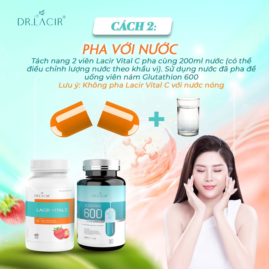 Viên Uống Glutathion 600 Dr Lacir Chính Hãng GIúp Giảm Thâm Nám, Trắng Da - Hộp 30 Viên