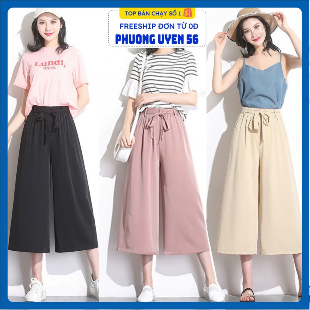 Quần Ống Suông Cạp Chun, Quần Ống Rộng Nữ Màu Đen Hồng Nâu Vải Gân Tăm Ulzzang Hàng Quảng Châu Cao Cấp (video cận chất)