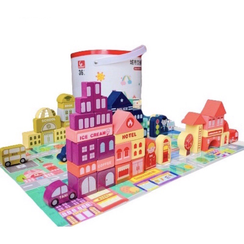 Bộ Thành phố 100 chi tiết + 60 mảnh ghép sàn+ Xô