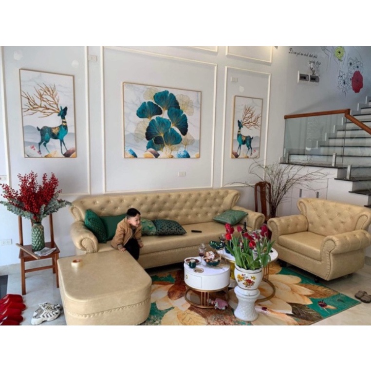 A13 Bộ 3 Tranh Treo Tường Phòng Khách/ Ngủ/ Đại sảnh Decor Nhà Nghỉ Khách Sạn Hươu Sao Và Dải Ngân Hà Tráng Gương Sang