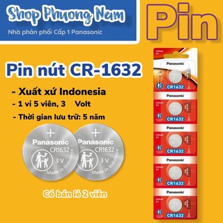 1 vỉ 5 viên pin nút Panasonic CR1632, 3V, cho khóa smart key, điều khiển