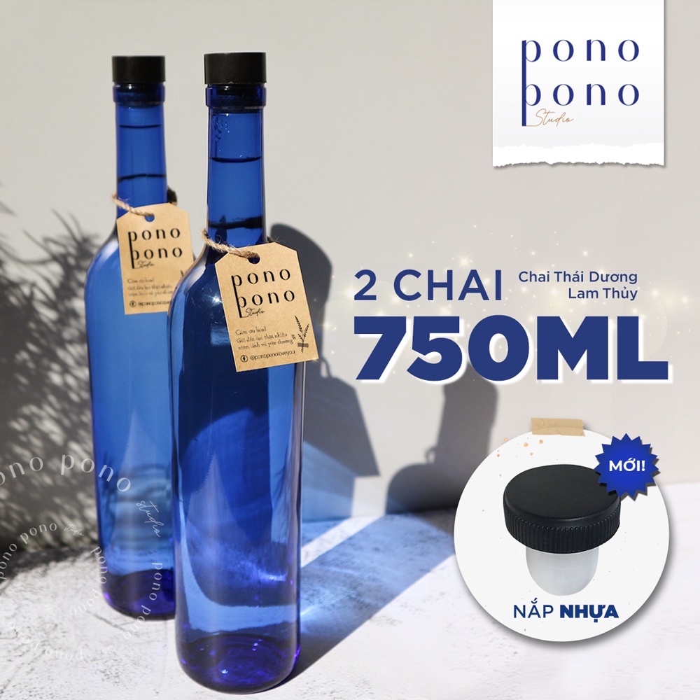 2 Chai Thủy Tinh Xanh Màu Dương 750ml - Dùng làm nước Thái Dương Lam Thủy - Ho'oponopono | Blue Solar Water