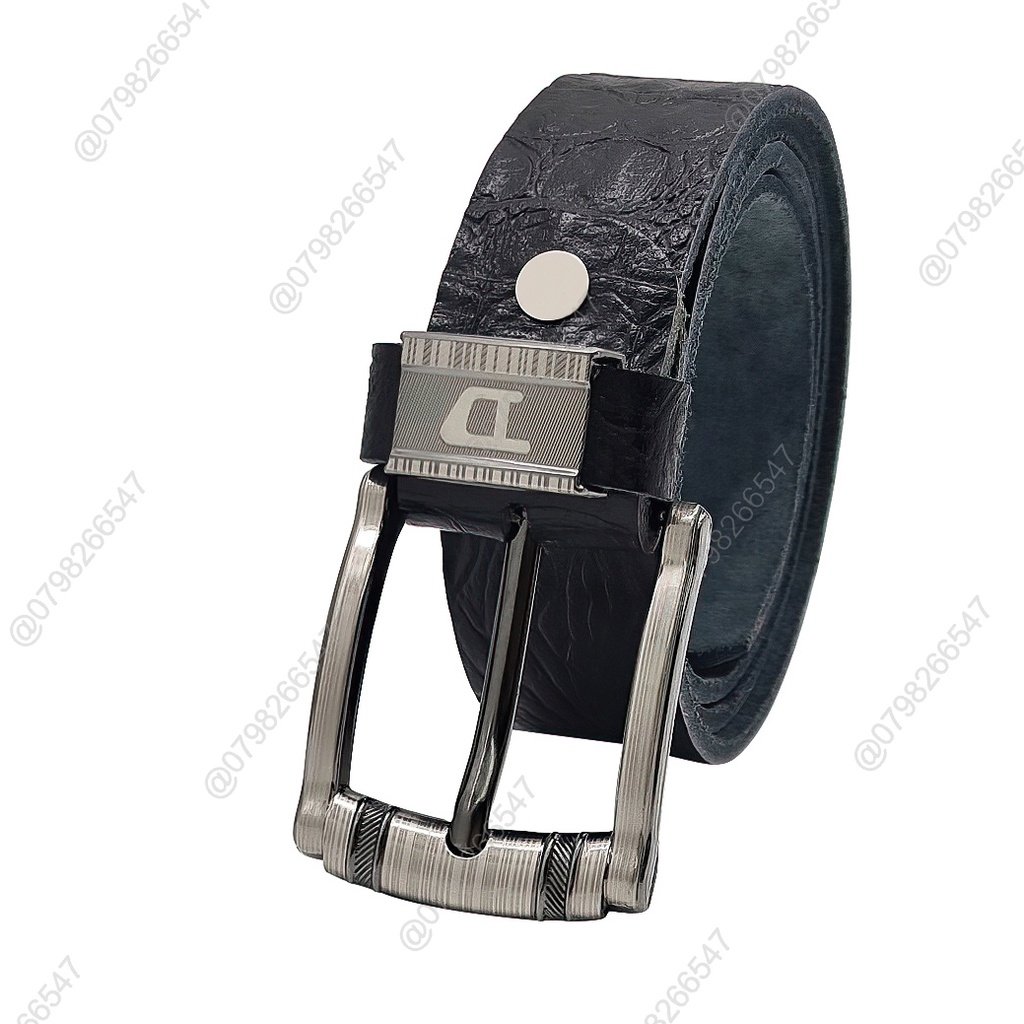 Dây nịt nam da bò dập vân cá sấu DHM-134 | Đầu khoá kim đen bóng thời trang | Bảo hành 12 tháng