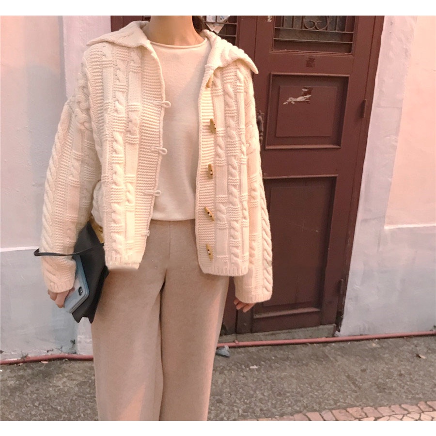 Áo Khoác Cardigan Dệt Kim Dáng Rộng Cổ Hải Quân Phong Cách Hàn Quốc Thời Trang Mùa Thu Mới Cho Nữ