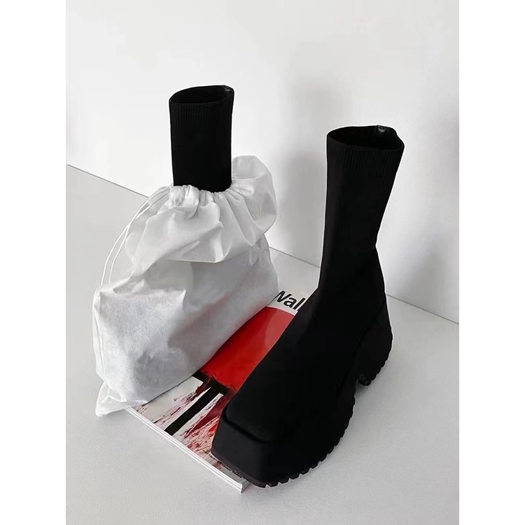 Giày Bốt Martin Cổ Cao 11CM Dệt Kim Dày Dặn Phong Cách Anh Quốc Thời Trang 2023 Cho Nữ