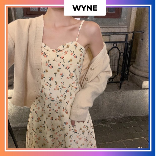 Váy Hoa Nhí Hai Dây Wyne Vintage, Đầm/ váy Maxi Cúp Ngực Ngọt Ngào
