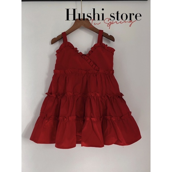 Váy 2 dây xếp tầng Ruby Dress đỏ style Hàn quốc cho bé từ 3-7t