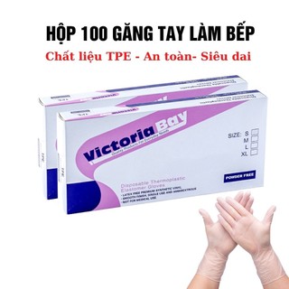 Hộp 100 chiếc găng tay nilon gang tay thực phẩm nhà bếp dùng 1 lần tiện lợi