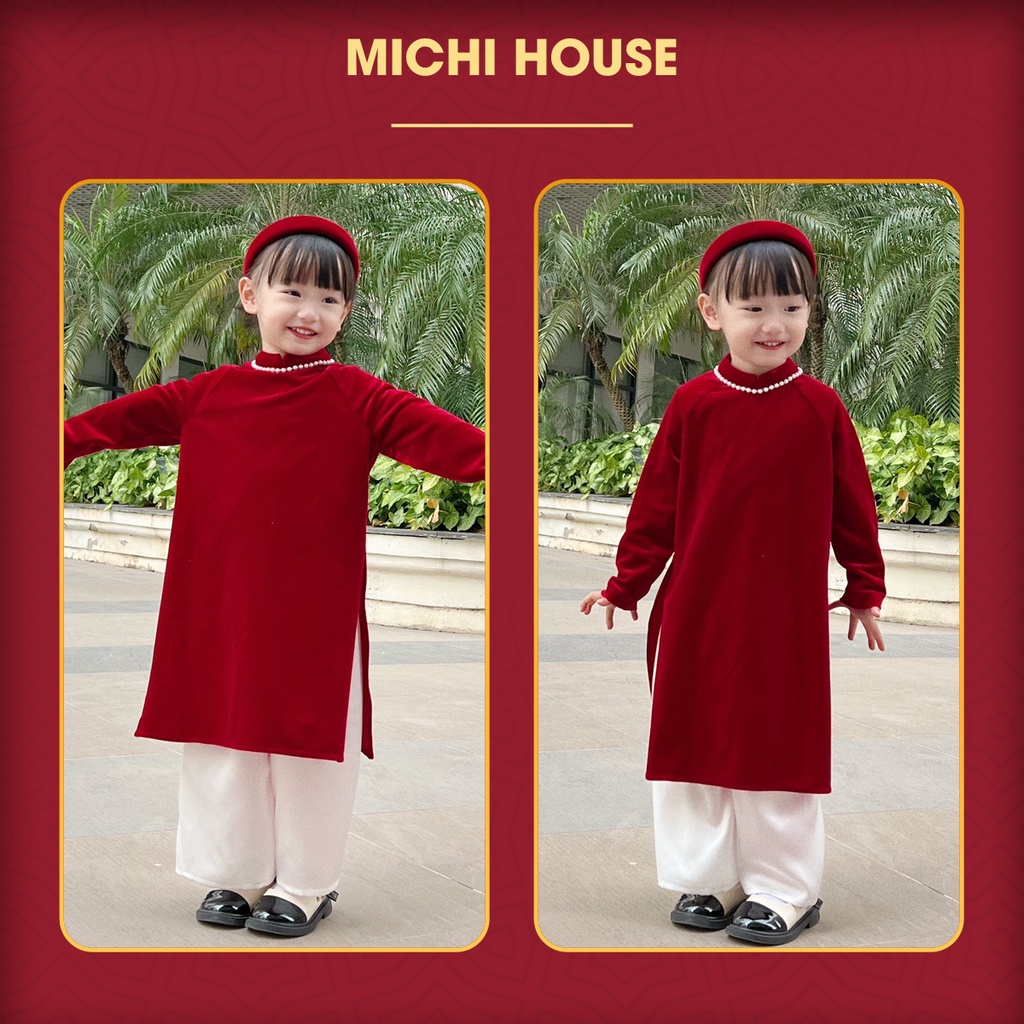 Set Áo Dài Suông Cho Bé Gái Michi House Váy Xuông Mặc Lễ Tết Cho Bé Xinh Xắn Mặc An Toàn Cho Da