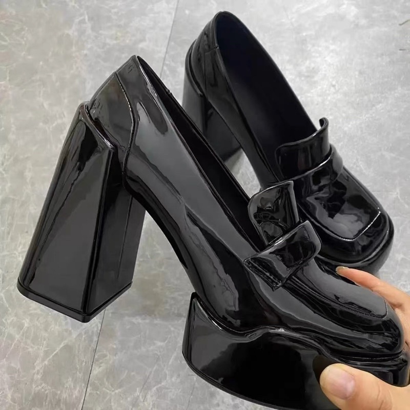 Giày cao gót mũi vuông da bóng đế đúp gót trụ cao 12cm