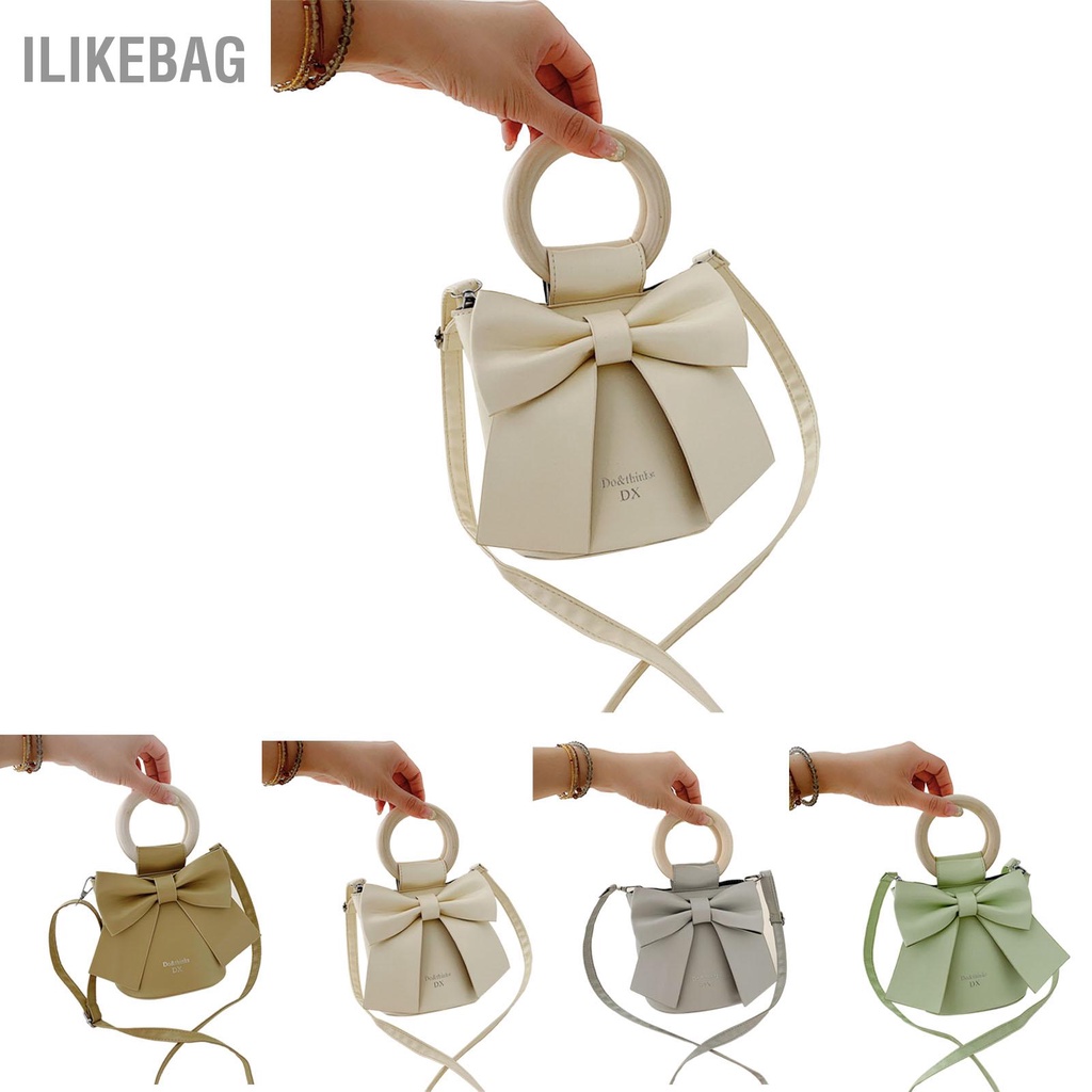 Có thể bán buôn Túi Xách Nữ Thắt Nơ Tay Cầm Tròn Bằng Gỗ Da PU Đeo Chéo Vai Tote Bên