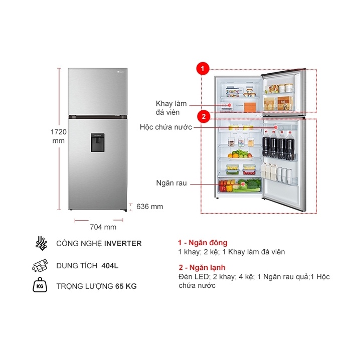 Tủ lạnh Casper Inverter 404 lít RT-421VGW