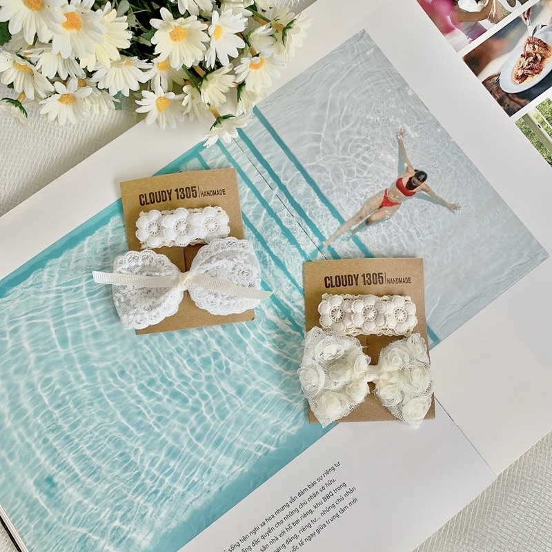 Set kẹp nơ và kẹp vuông dễ thương