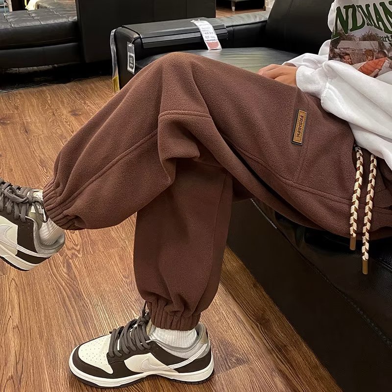 Quần Harem Dáng Rộng Lót Lông Cừu Dày Dặn Phong Cách hip hop Nhật Bản Thời Trang Cho Nam Và Nữ